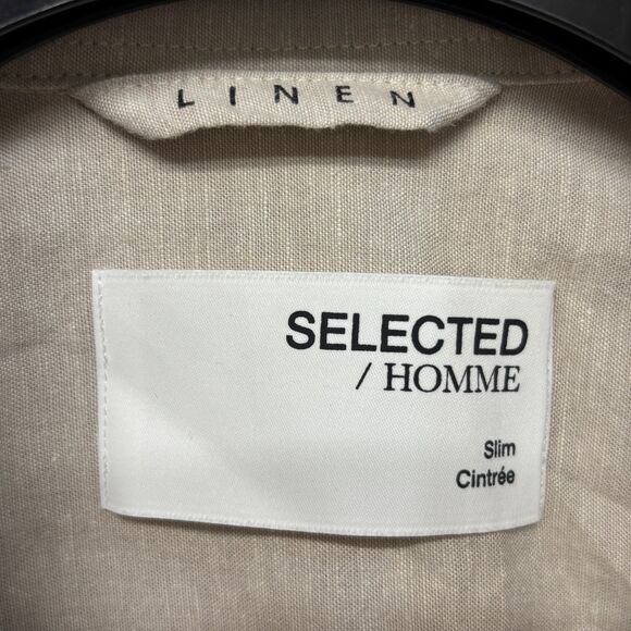 NWT Selected Homme Men Long Sleeve Button Shirt Size 16.5 Linen Blend D029 -15 - Picture 9 of 16